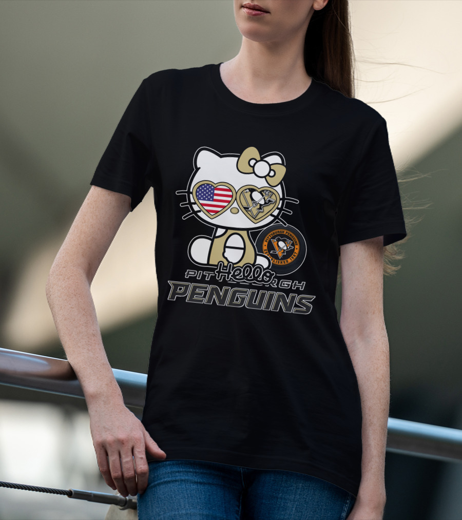 Hellokitty Pittsburgh Penguins USA Heart Fan Gear T-Shirt