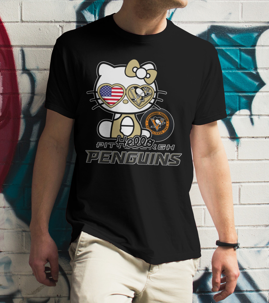 Hellokitty Pittsburgh Penguins USA Heart Fan Gear T-Shirt