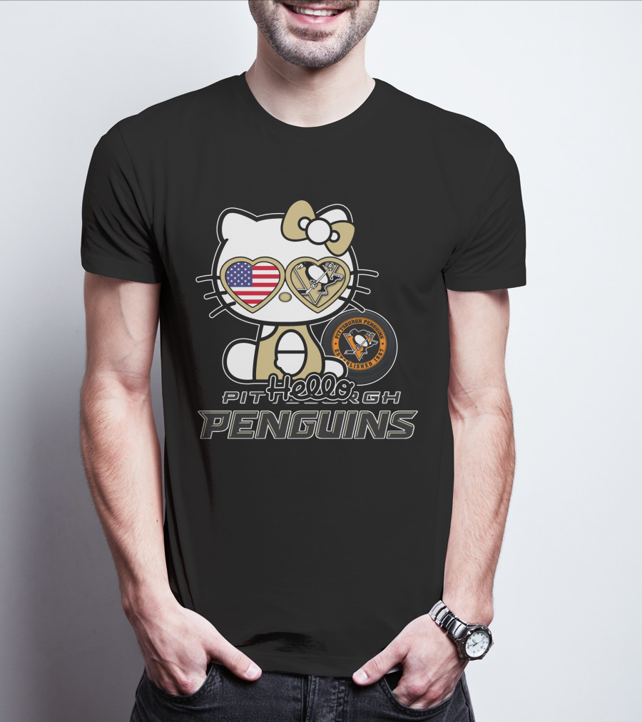 Hellokitty Pittsburgh Penguins USA Heart Fan Gear T-Shirt