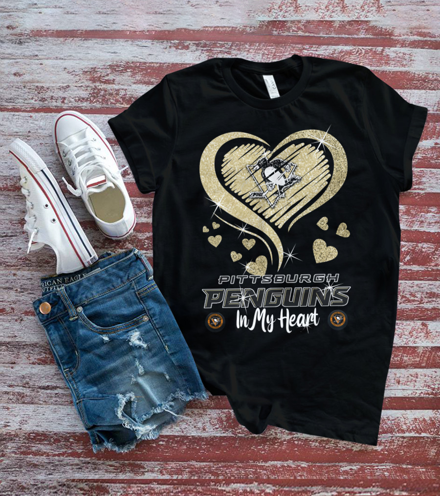 Pittsburgh Penguins Heart Logo Glitter In My Heart T-Shirt