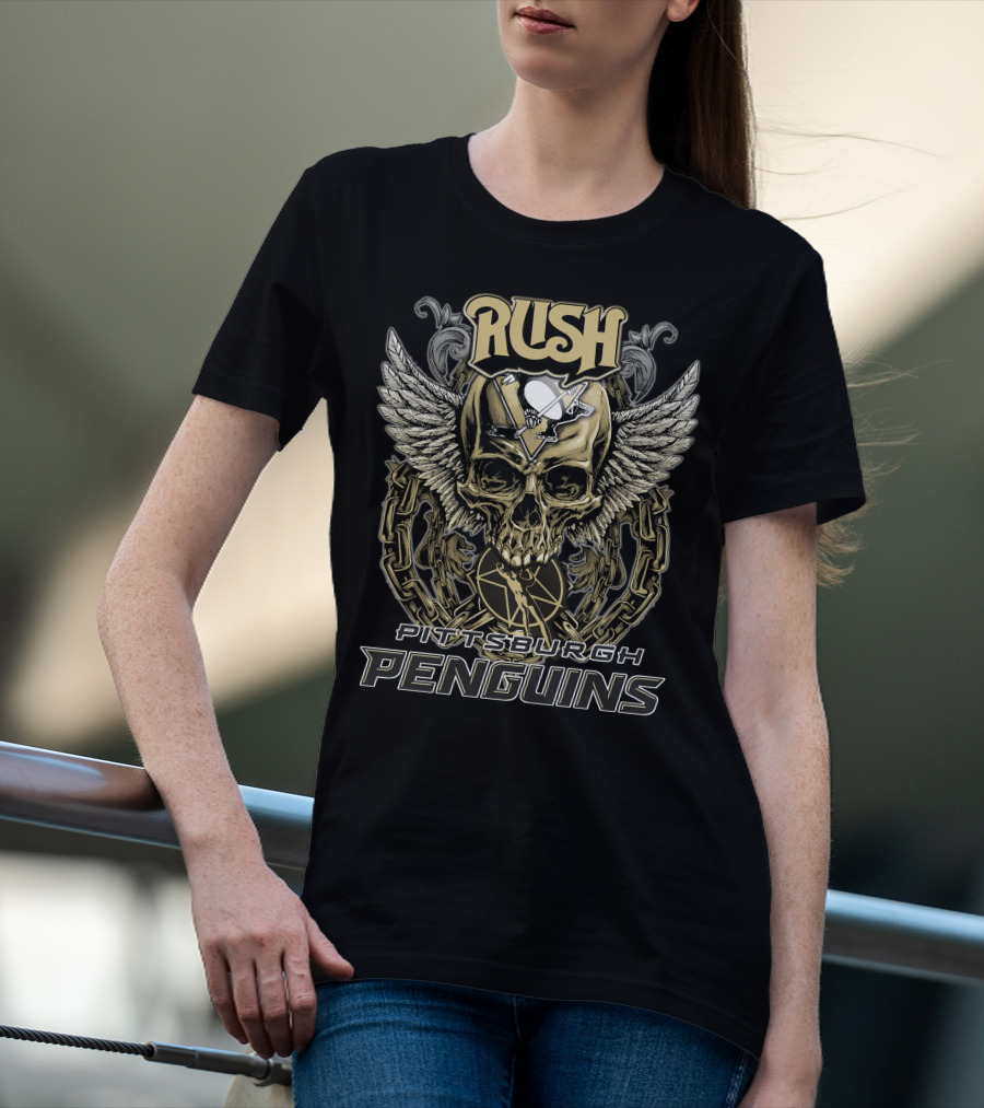 Rush Pittsburgh Penguins Skull Wings Hockey Chains T-Shirt