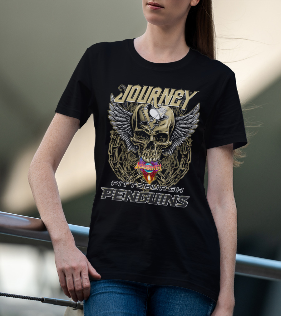 Journey Pittsburgh Penguins Skull Wings Chains T-Shirt