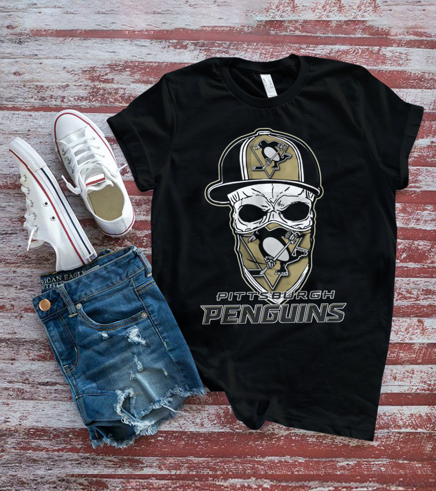 Pittsburgh Penguins Skull With Hat T-Shirt