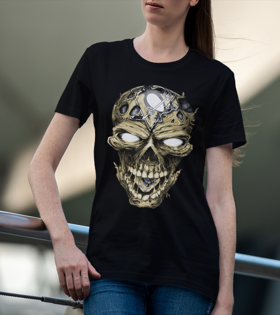 Pittsburgh Penguins Skull With Team T-Shirt