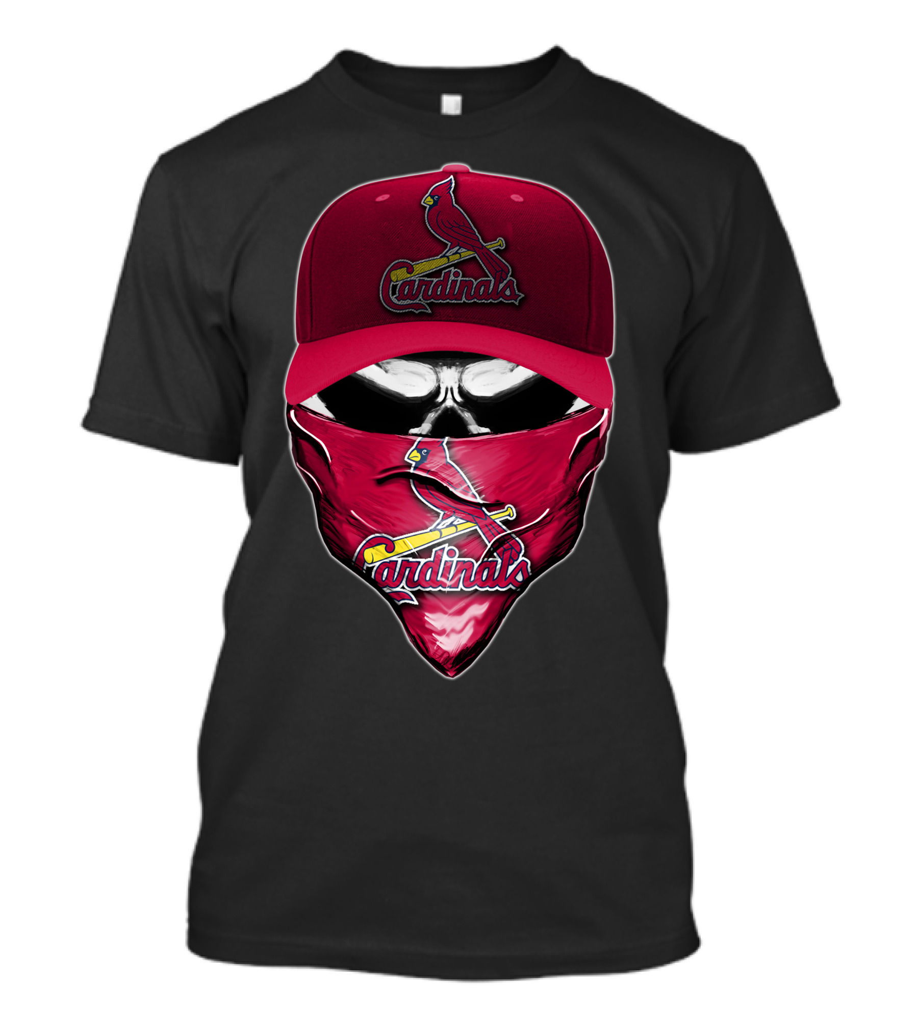 Skull With St. Louis Cardinals Cap And Bandana T-Shirt