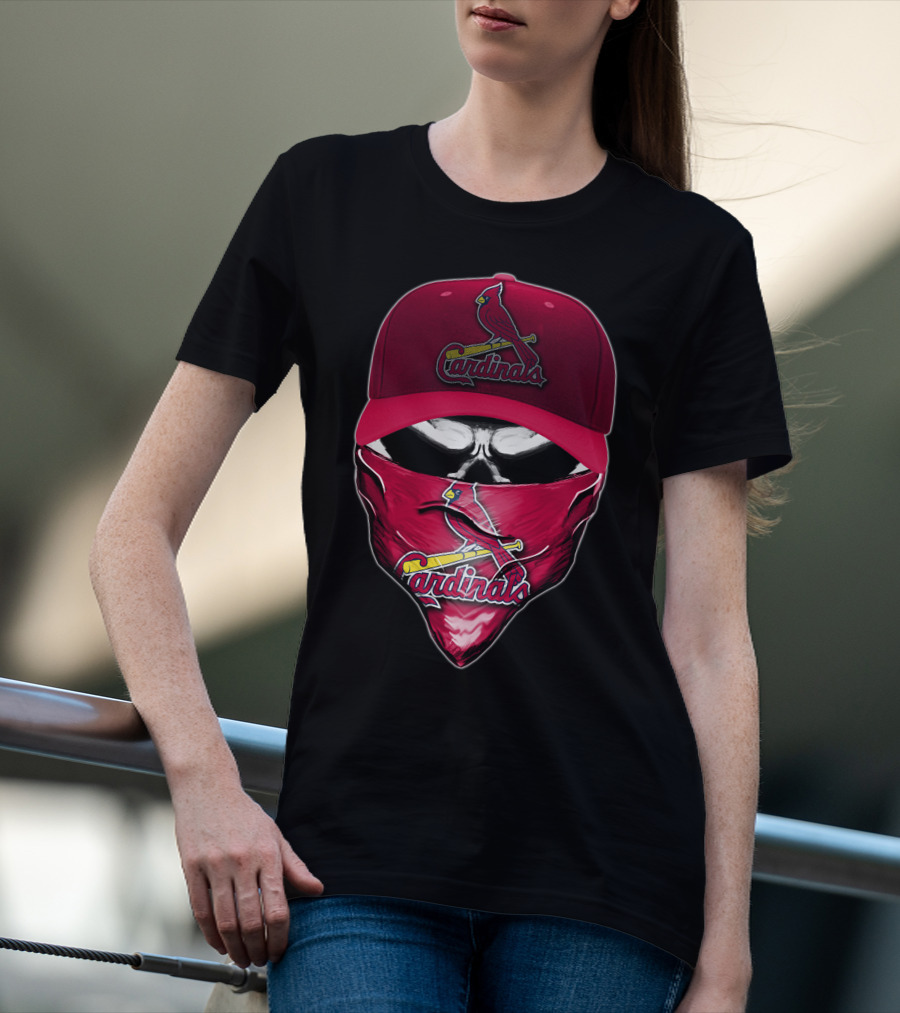 Skull With St. Louis Cardinals Cap And Bandana T-Shirt