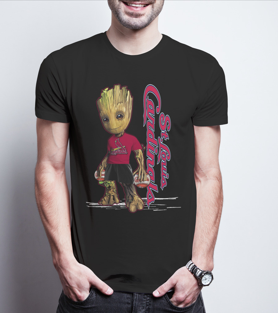 Groot St. Louis Cardinals Baseball Fan Character With Team Logo And Baseballs T-Shirt