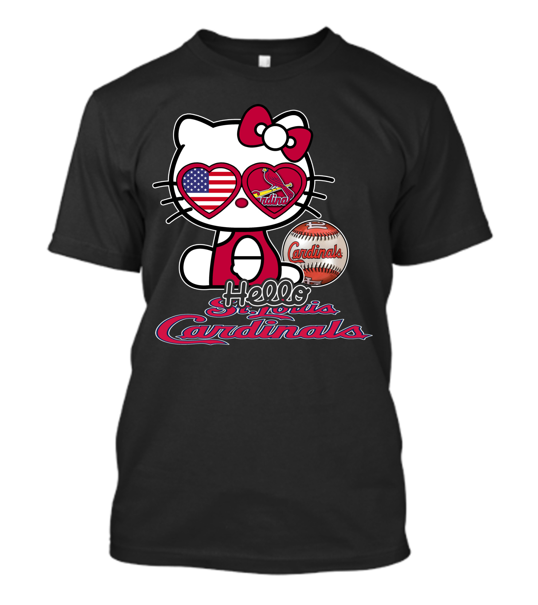 Hello Kitty St. Louis Cardinals Baseball American Flag T-Shirt