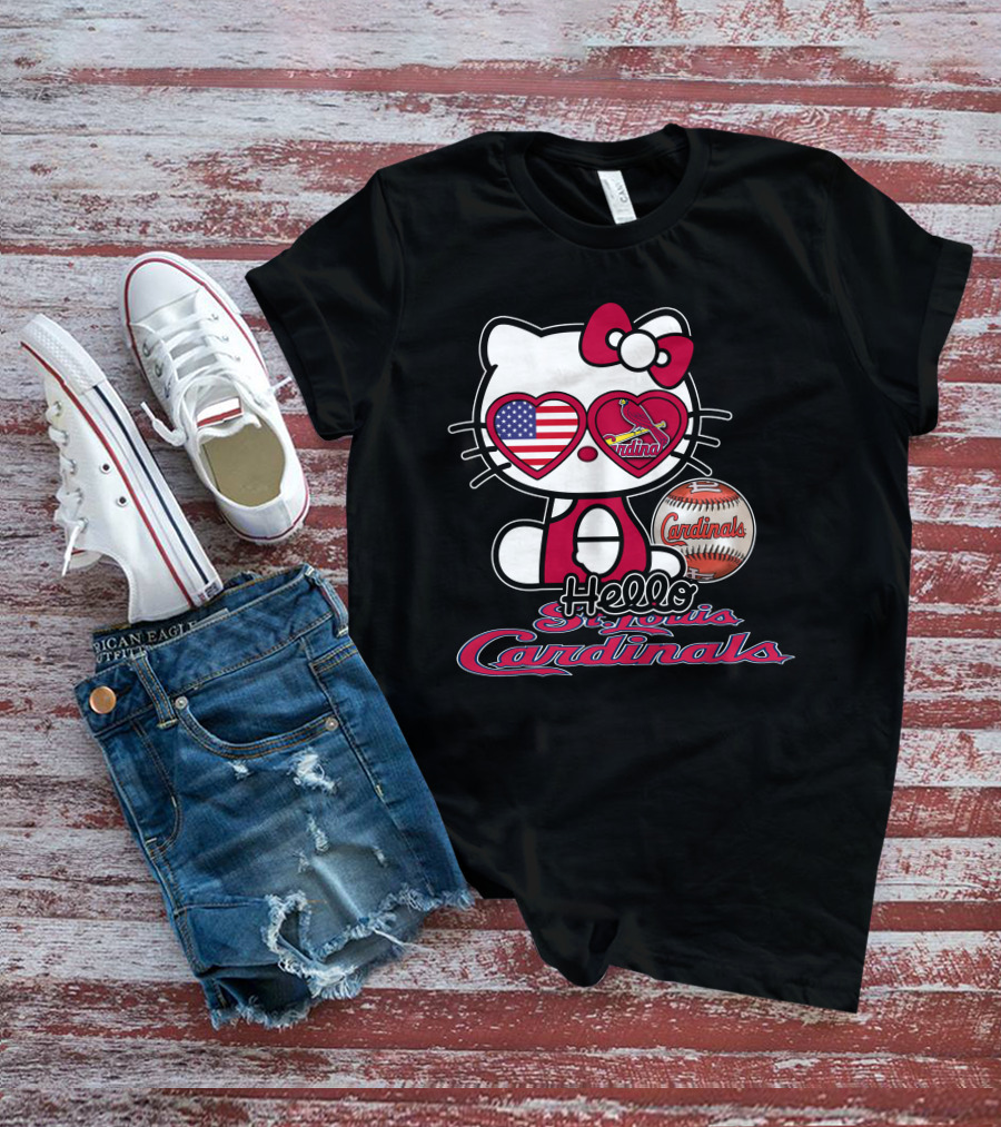 Hello Kitty St. Louis Cardinals Baseball American Flag T-Shirt