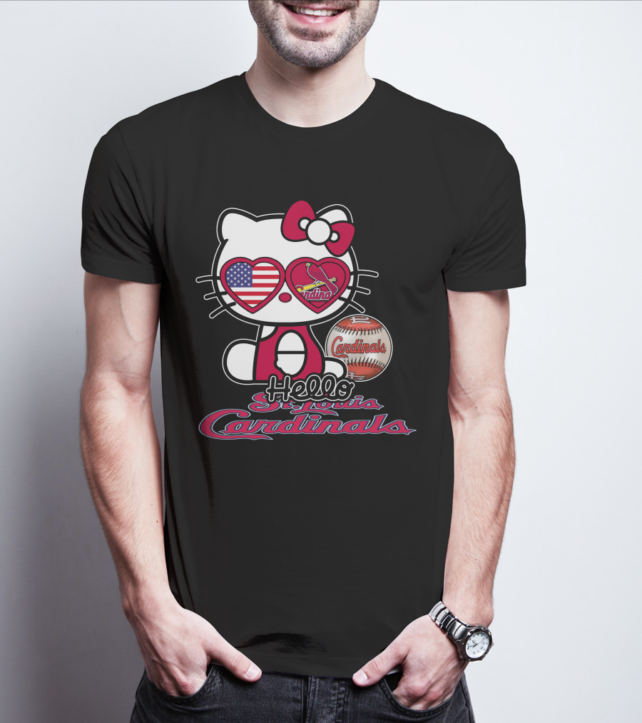 Hello Kitty St. Louis Cardinals Baseball American Flag T-Shirt
