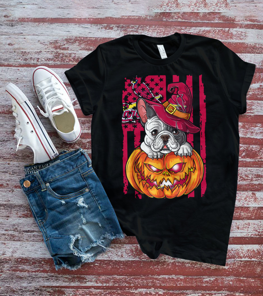 Hlw Bulldog Pumpkin Witch Hat St. Louis Cardinals Halloween T-Shirt