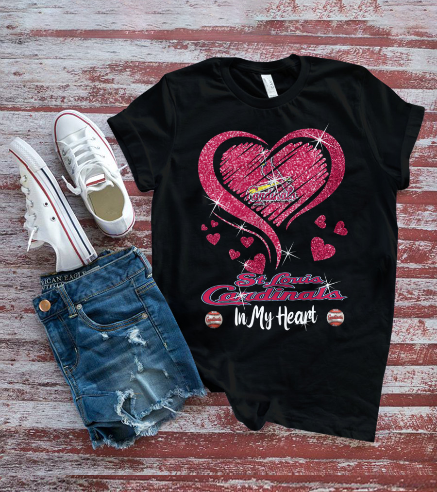 St. Louis Cardinals In My Heart Glitter Heart T-Shirt