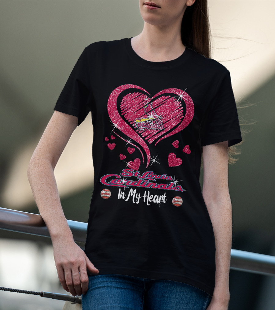 St. Louis Cardinals In My Heart Glitter Heart T-Shirt