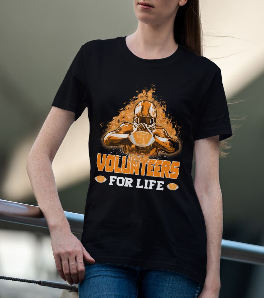 Volunteers For Life Tennessee Football Player Flames T-Shirt