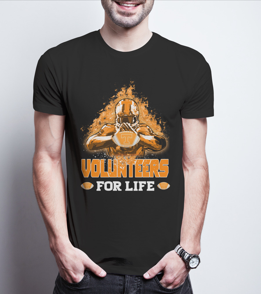 Volunteers For Life Tennessee Football Player Flames T-Shirt