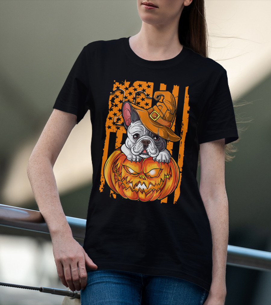 Bulldog Witch Hat Pumpkin Halloween Tennessee Volunteers T-Shirt