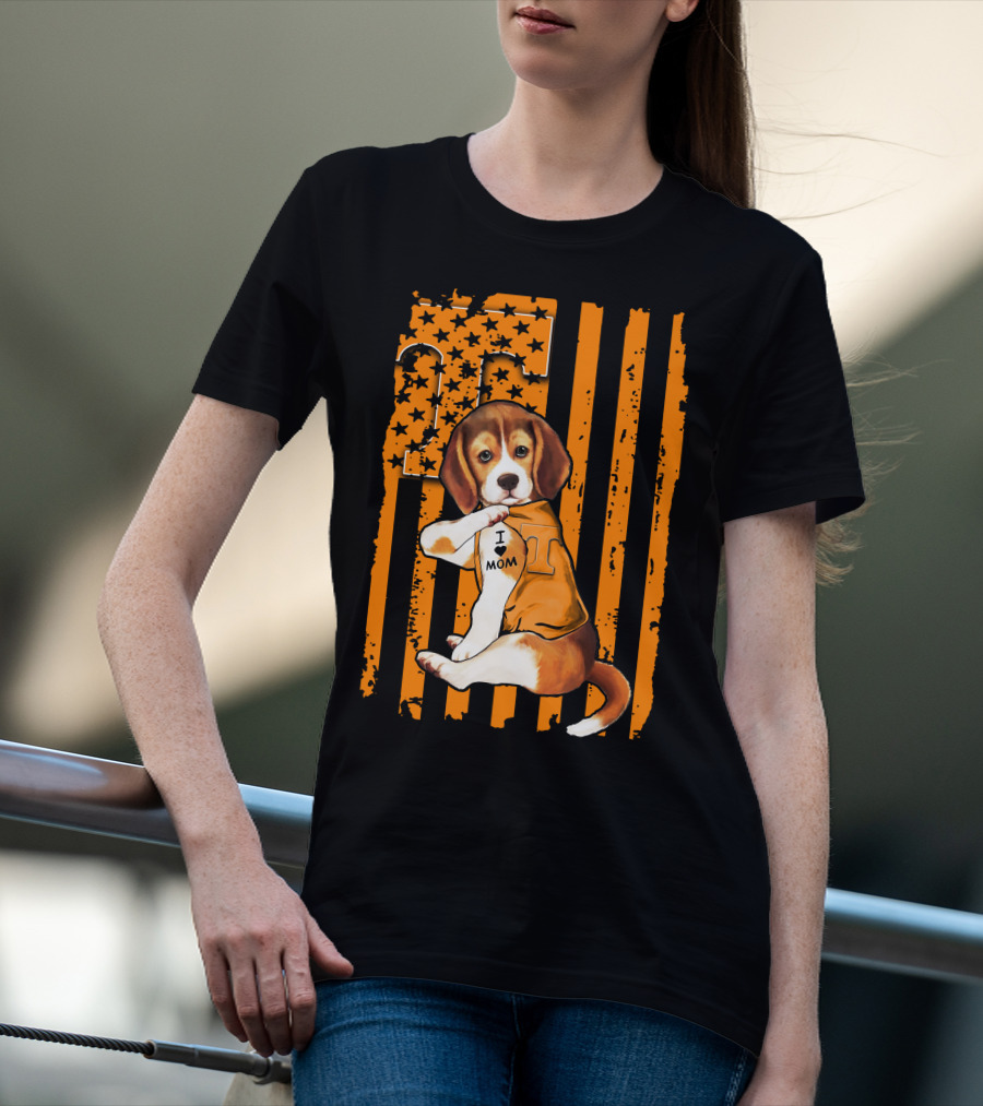 Beagle Tennessee Volunteers I Love Mom Stripes Orange Black T-Shirt
