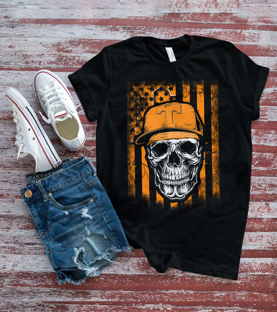 Tennessee Volunteers Skull Cap With Stripes And Stars T-Shirt