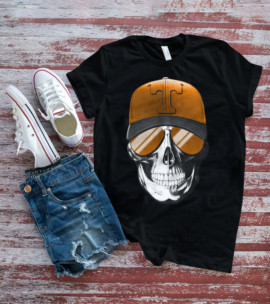 Tennessee Volunteers Skull With Orange Hat And Sunglasses T-Shirt