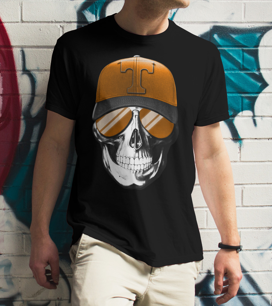 Tennessee Volunteers Skull With Orange Hat And Sunglasses T-Shirt