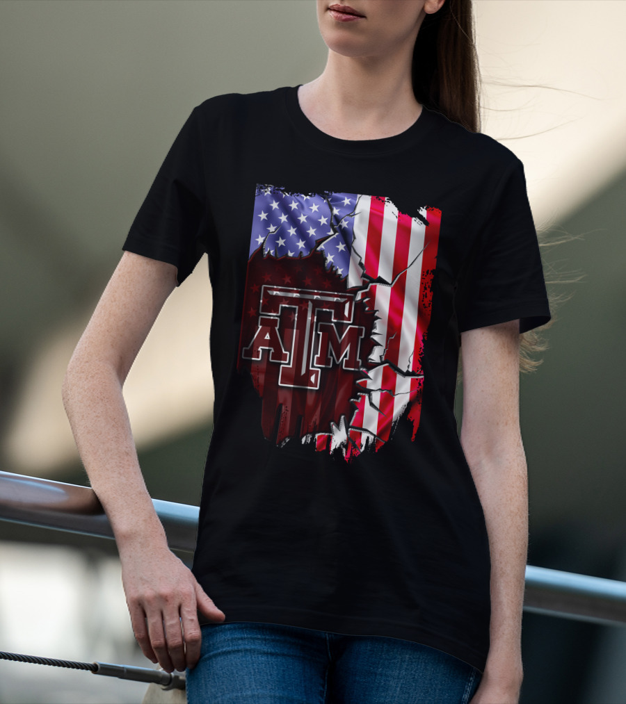 Texas A&M Aggies American Flag Torn Background T-Shirt