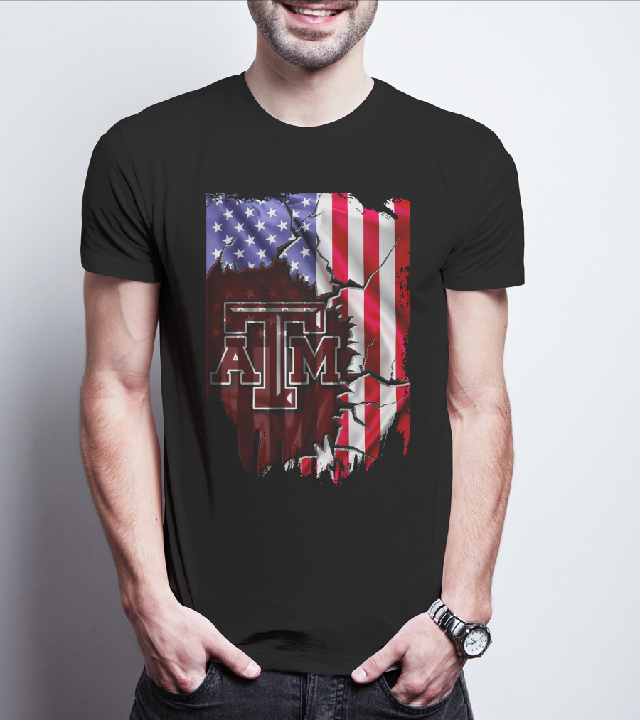 Texas A&M Aggies American Flag Torn Background T-Shirt