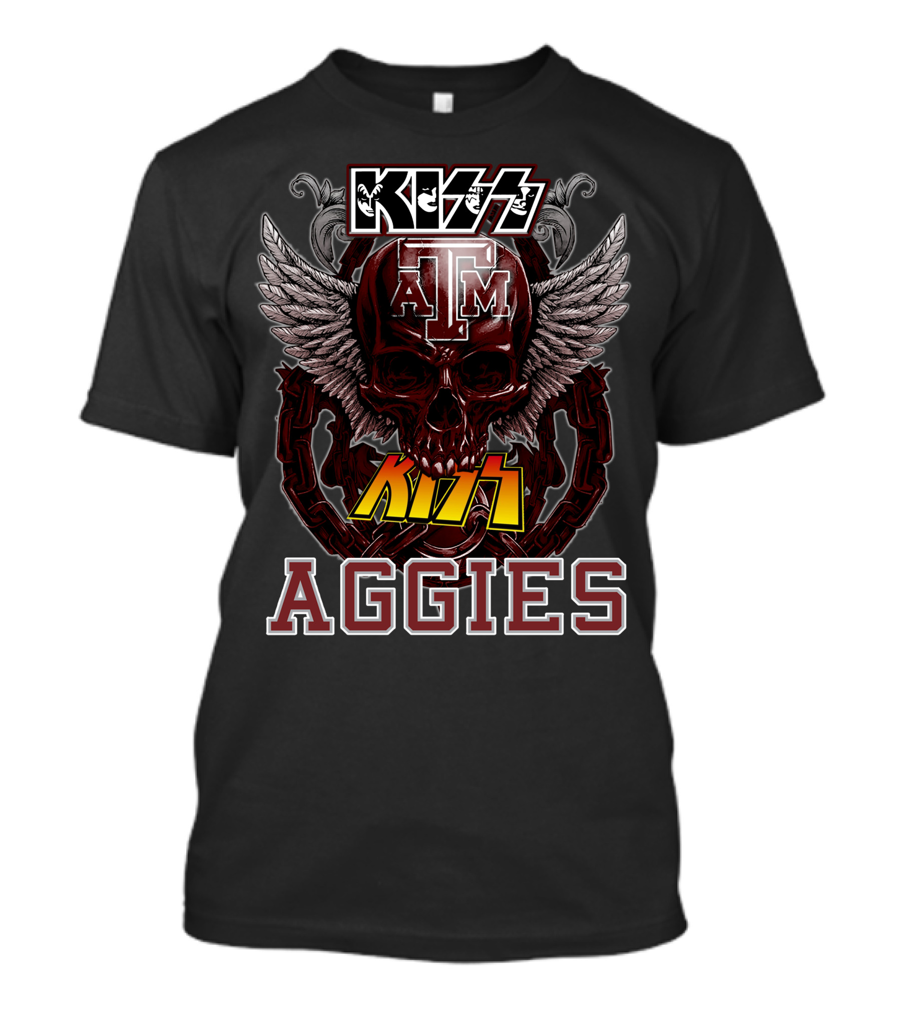 Kiss Texas A&M Aggies Skull Logo Wings T-Shirt