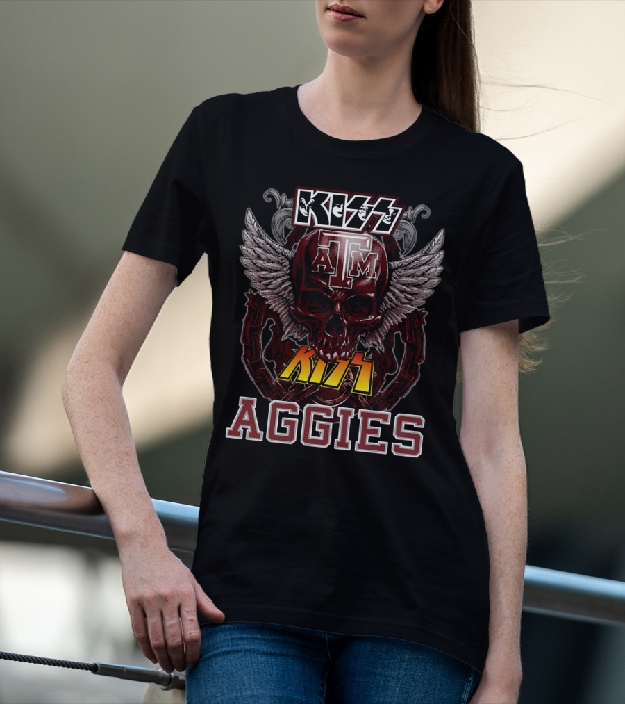 Kiss Texas A&M Aggies Skull Logo Wings T-Shirt