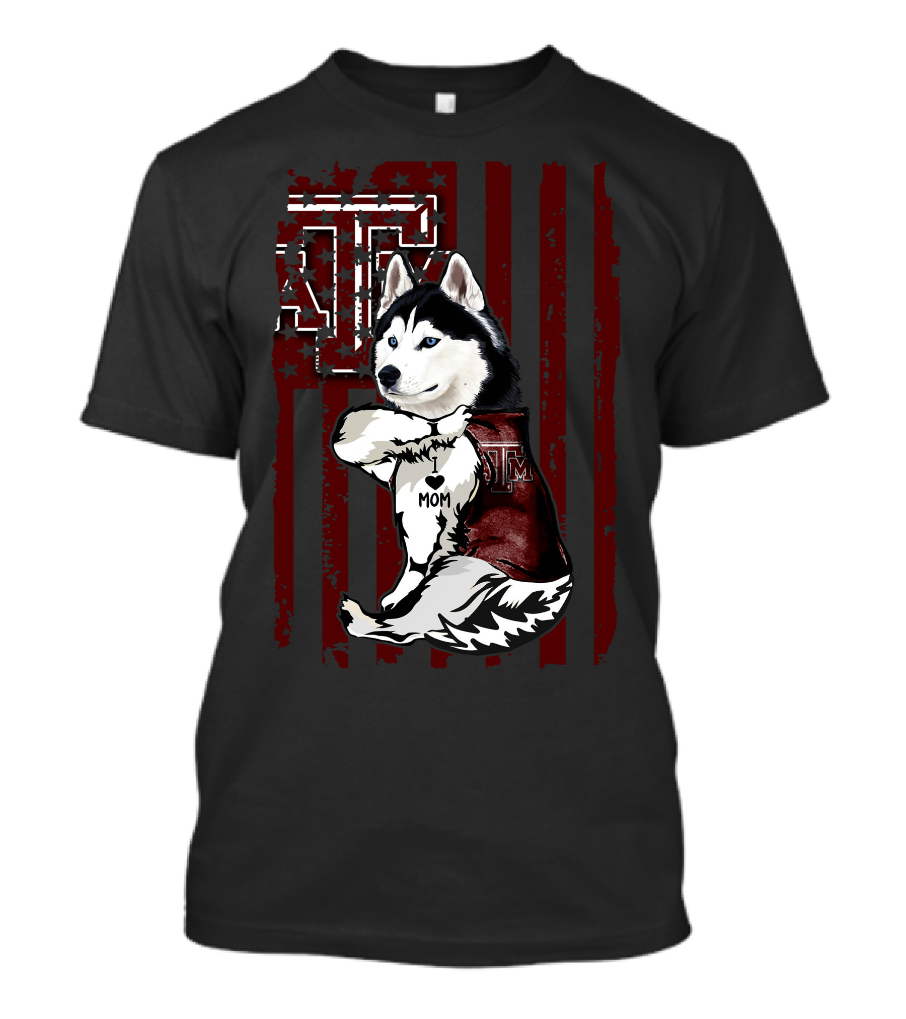 Siberian Husky Texas A&M Aggies Mom American Flag T-Shirt