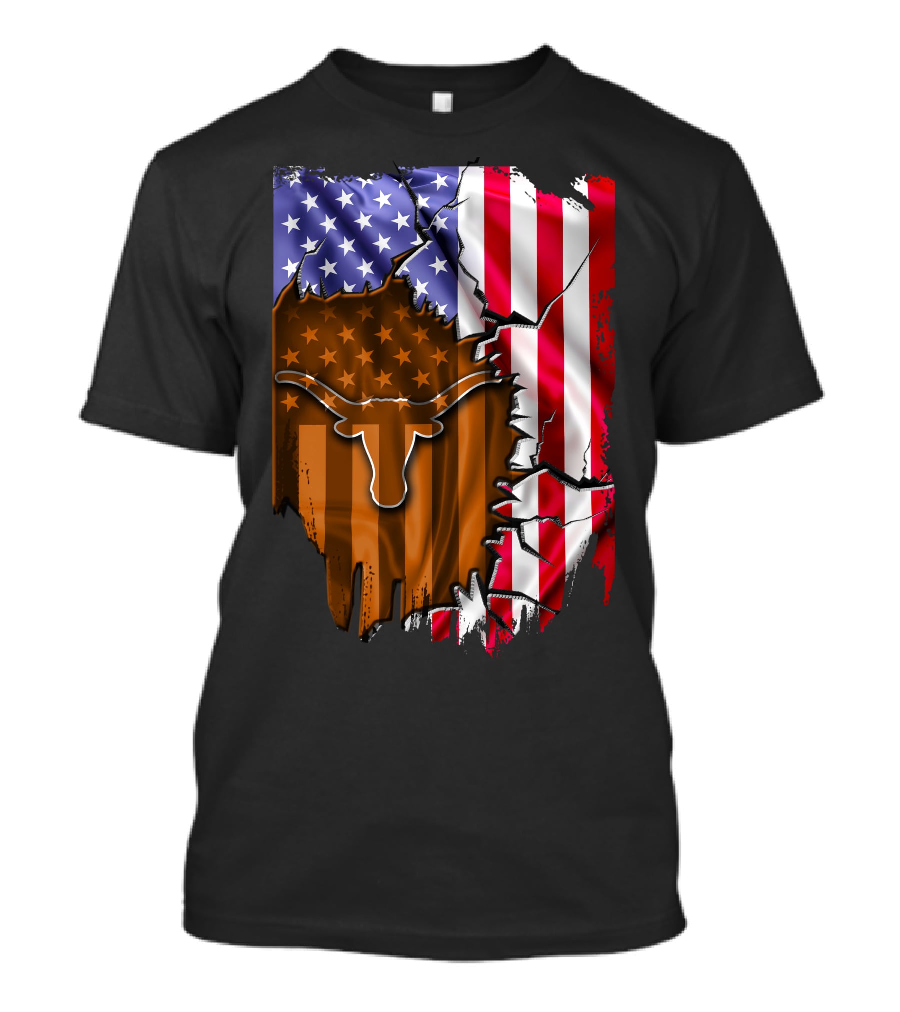 Texas Longhorns American Flag Tear T-Shirt