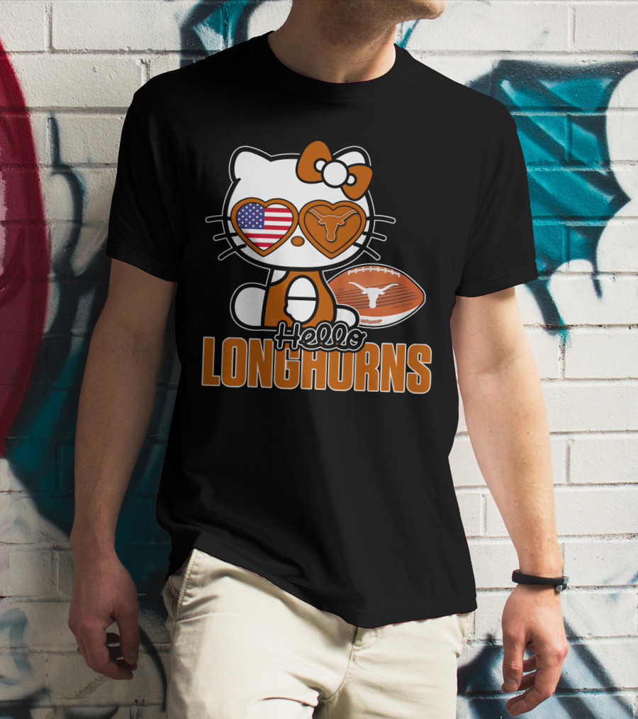 Hello Kitty Texas Longhorns Football American Flag T-Shirt