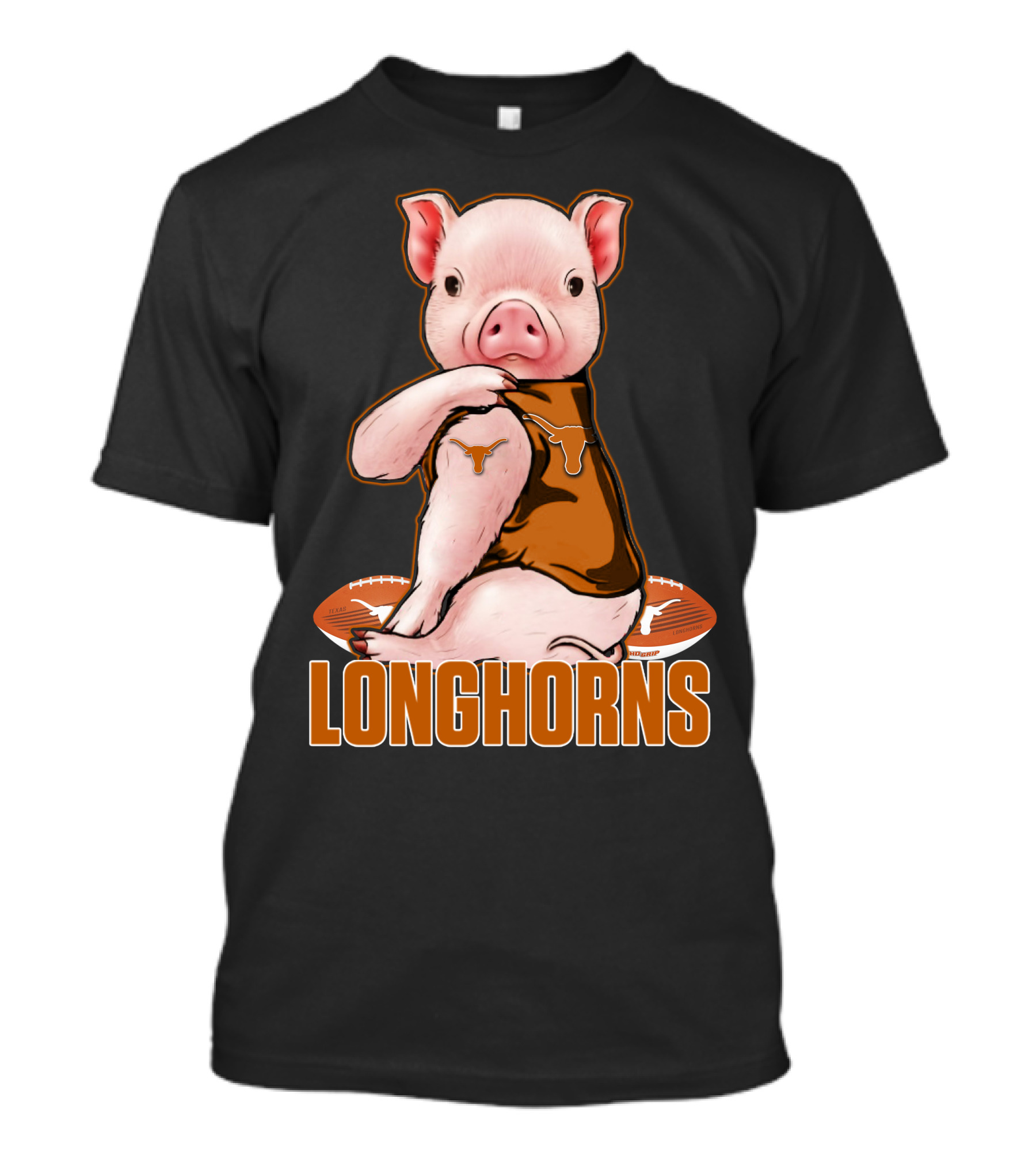 Pig In Texas Longhorns Jersey With Footballs T-Shirt