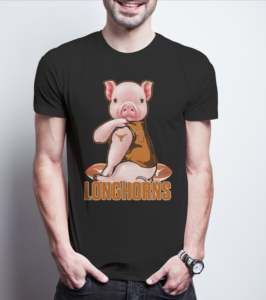 Pig In Texas Longhorns Jersey With Footballs T-Shirt