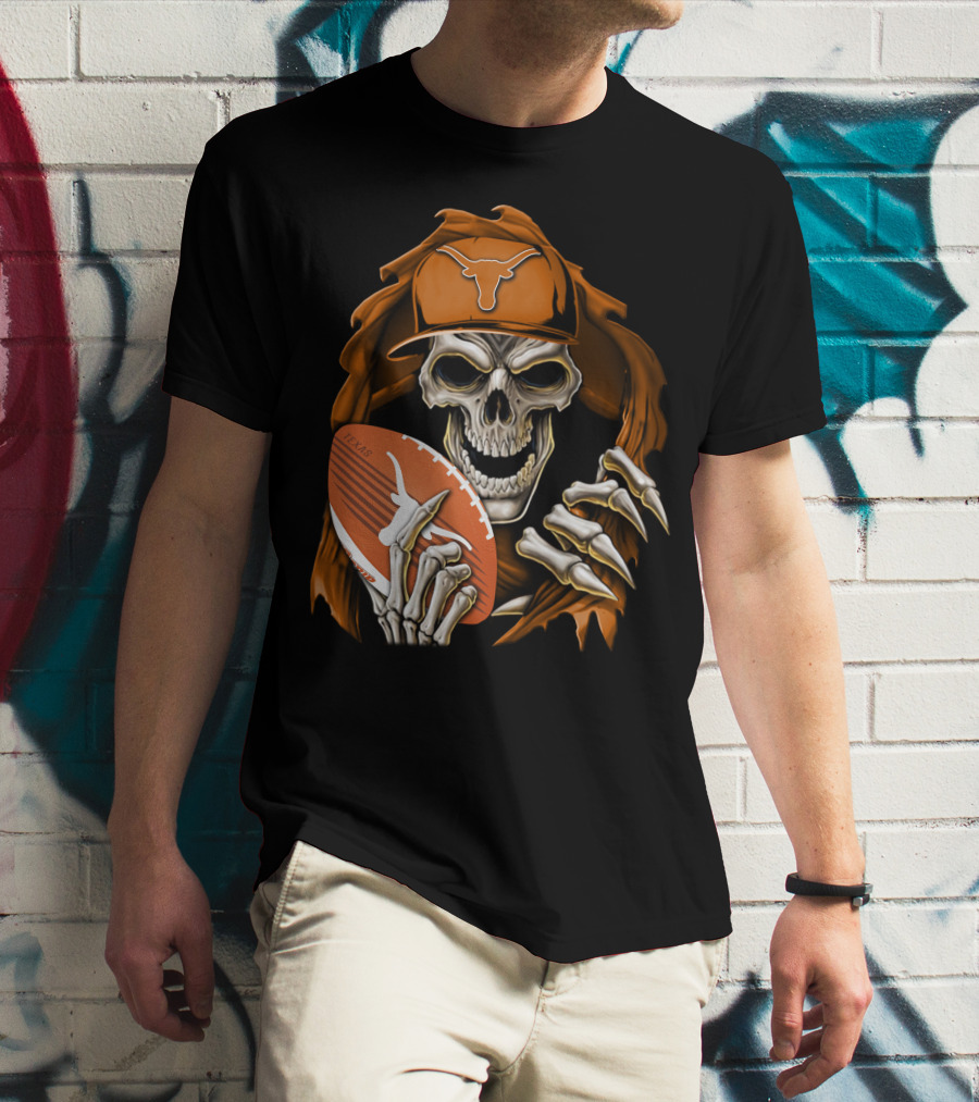 Texas Longhorns Skull With Football And Cap T-Shirt