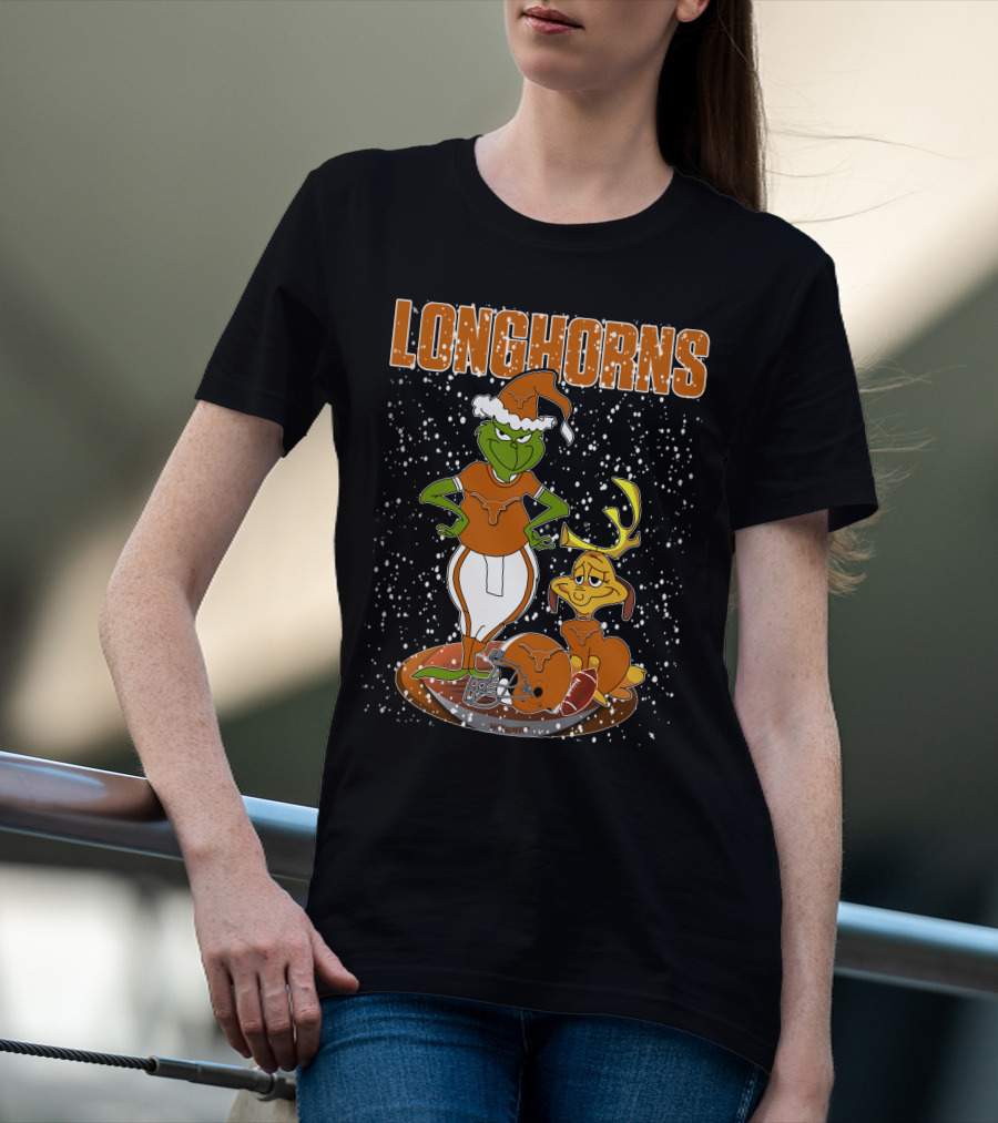 Grinchxmas Longhorns Christmas Football Snowy Scene T-Shirt