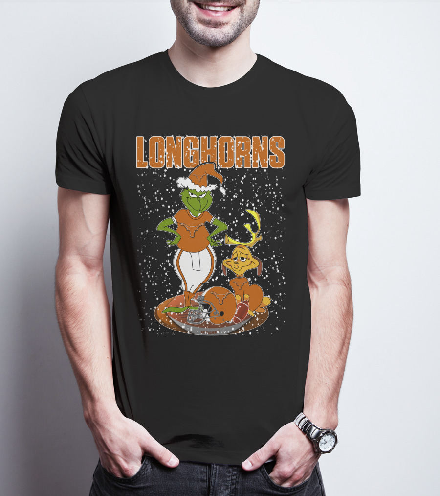 Grinchxmas Longhorns Christmas Football Snowy Scene T-Shirt