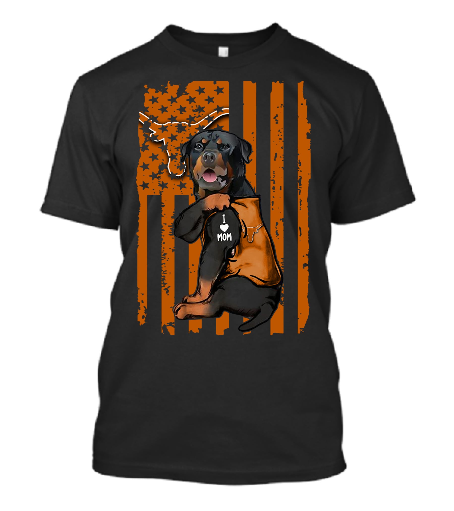 Rottweiler I Love Mom Texas Longhorns American Flag Stripes T-Shirt