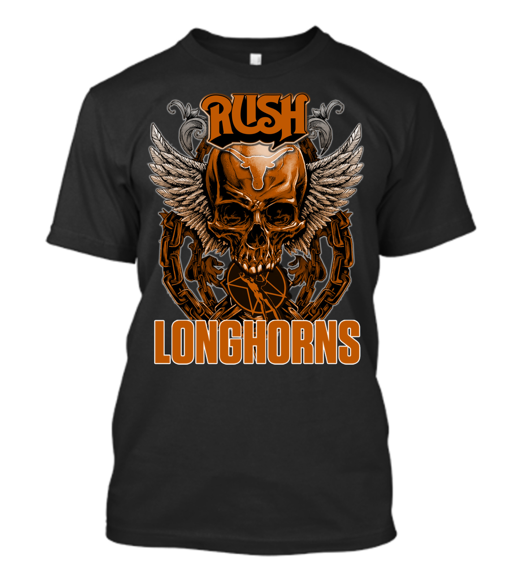 Rush Texas Longhorns Skull Wings Chains T-Shirt
