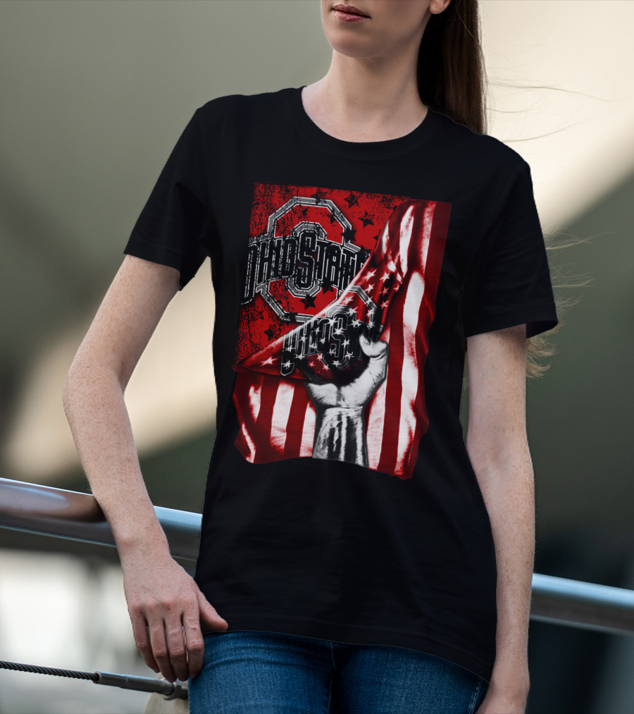 Ohio State Buckeyes American Flag Fist T-Shirt