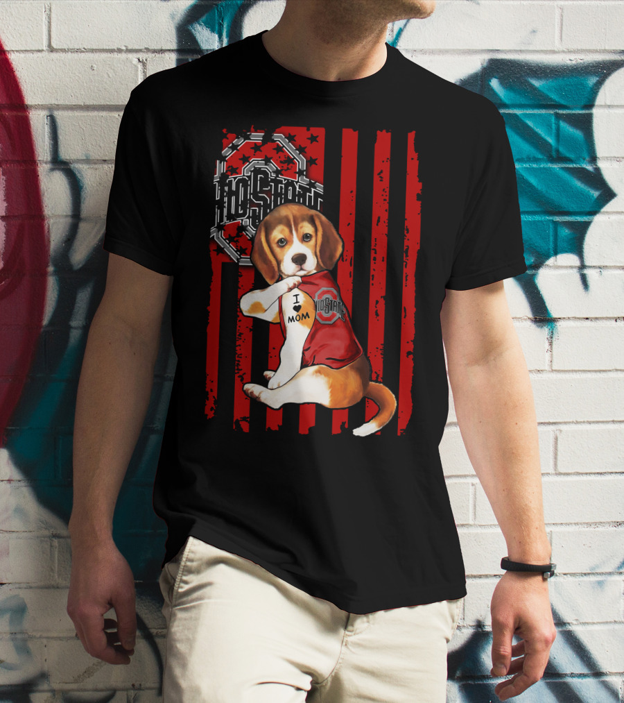 Ohio State Buckeyes Beagle With I Love Mom Tattoo T-Shirt
