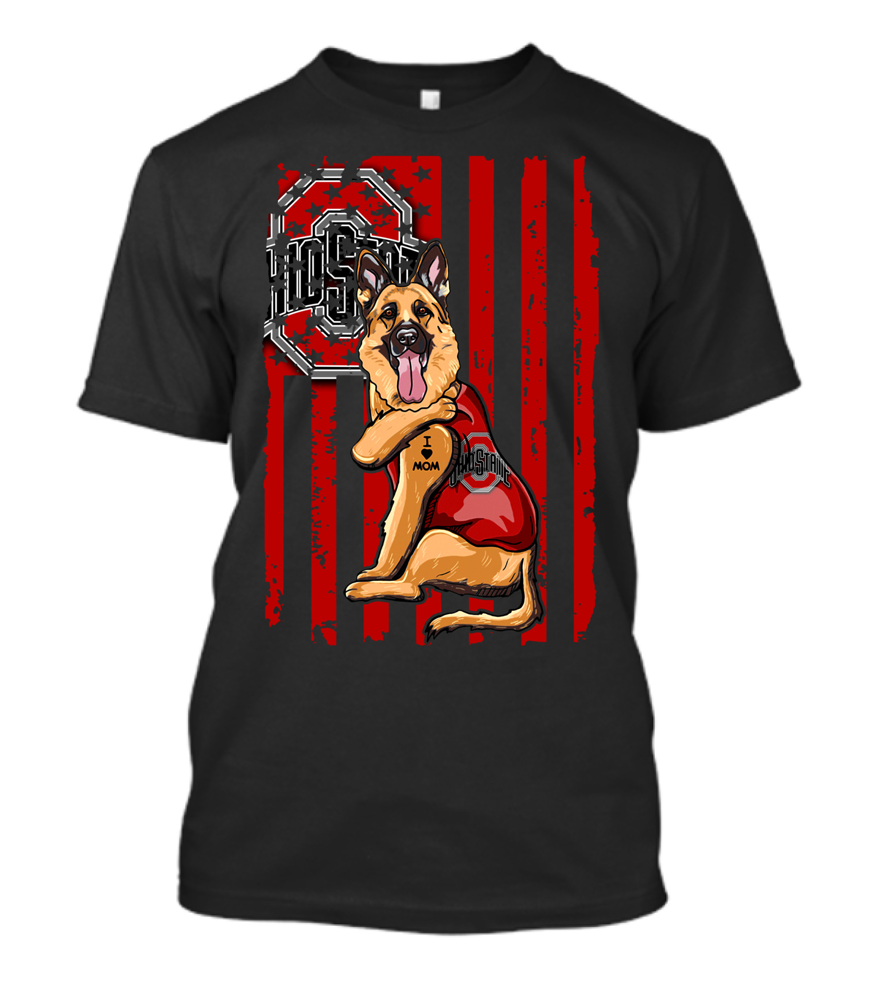 German Shepherd Ohio State I Mom Buckeyes Stripes T-Shirt