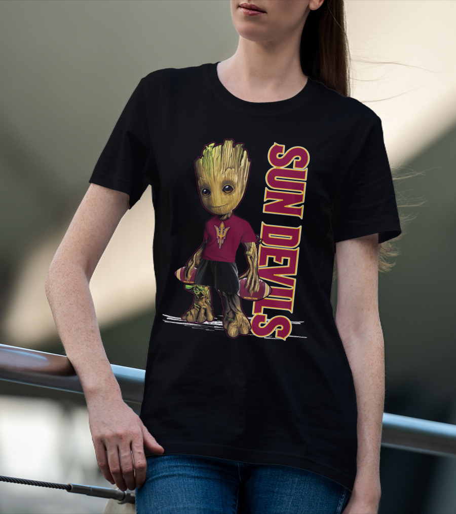 Groot Sun Devils Football Character In Maroon And Gold Team T-Shirt