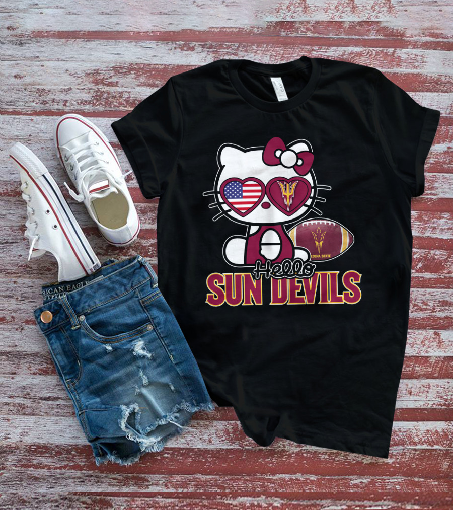 Hello Kitty Arizona State Sun Devils Football USA Heart Glasses T-Shirt