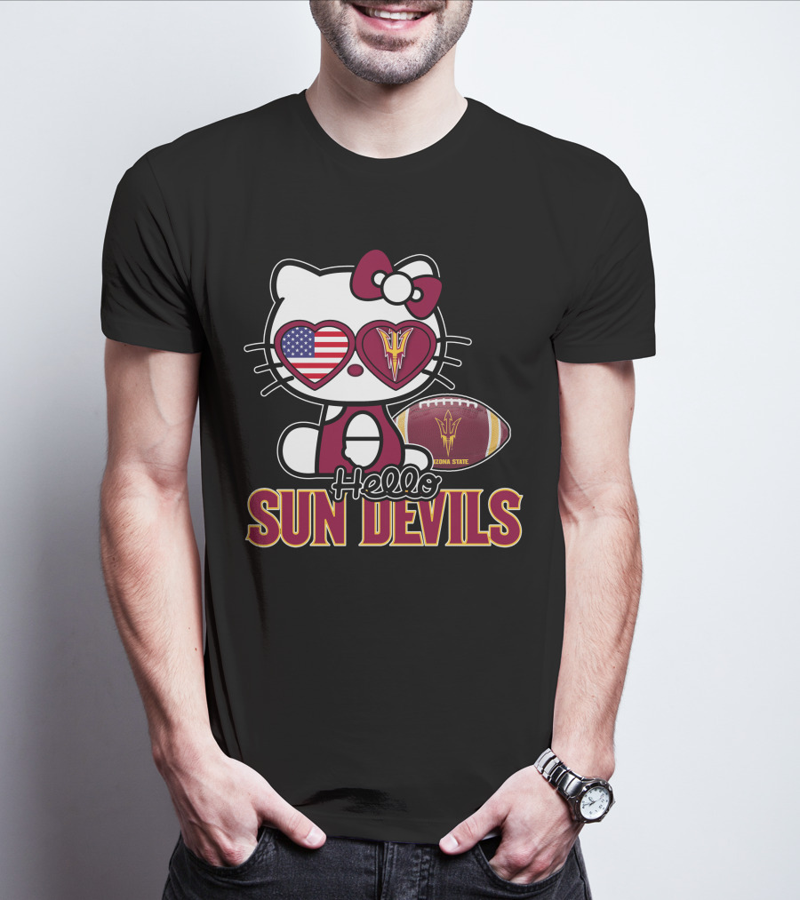 Hello Kitty Arizona State Sun Devils Football USA Heart Glasses T-Shirt