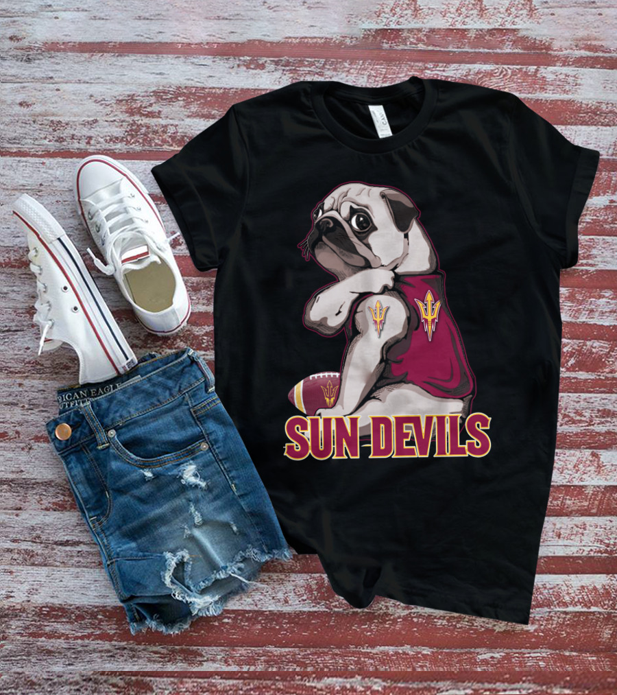 Pug With Trident In Sun Devils Football Mascot Theme T-Shirt