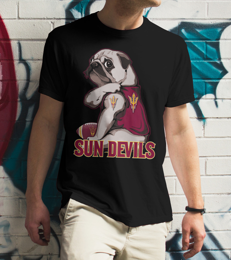 Pug With Trident In Sun Devils Football Mascot Theme T-Shirt