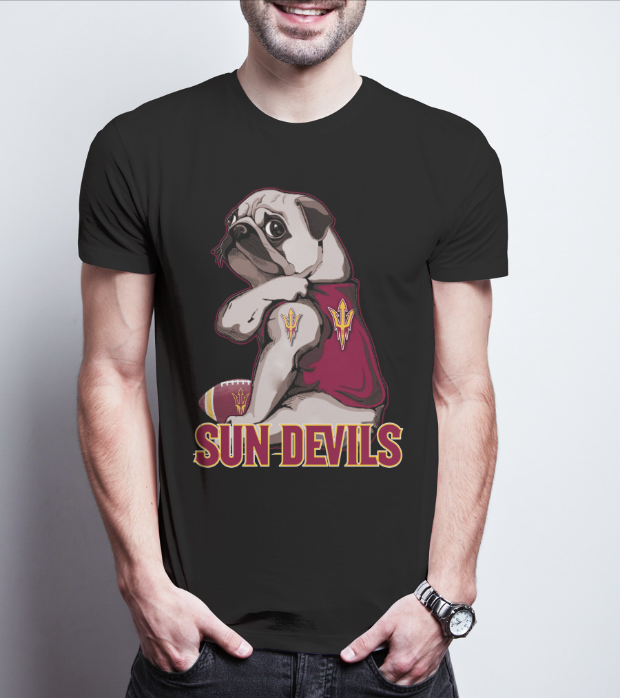 Pug With Trident In Sun Devils Football Mascot Theme T-Shirt