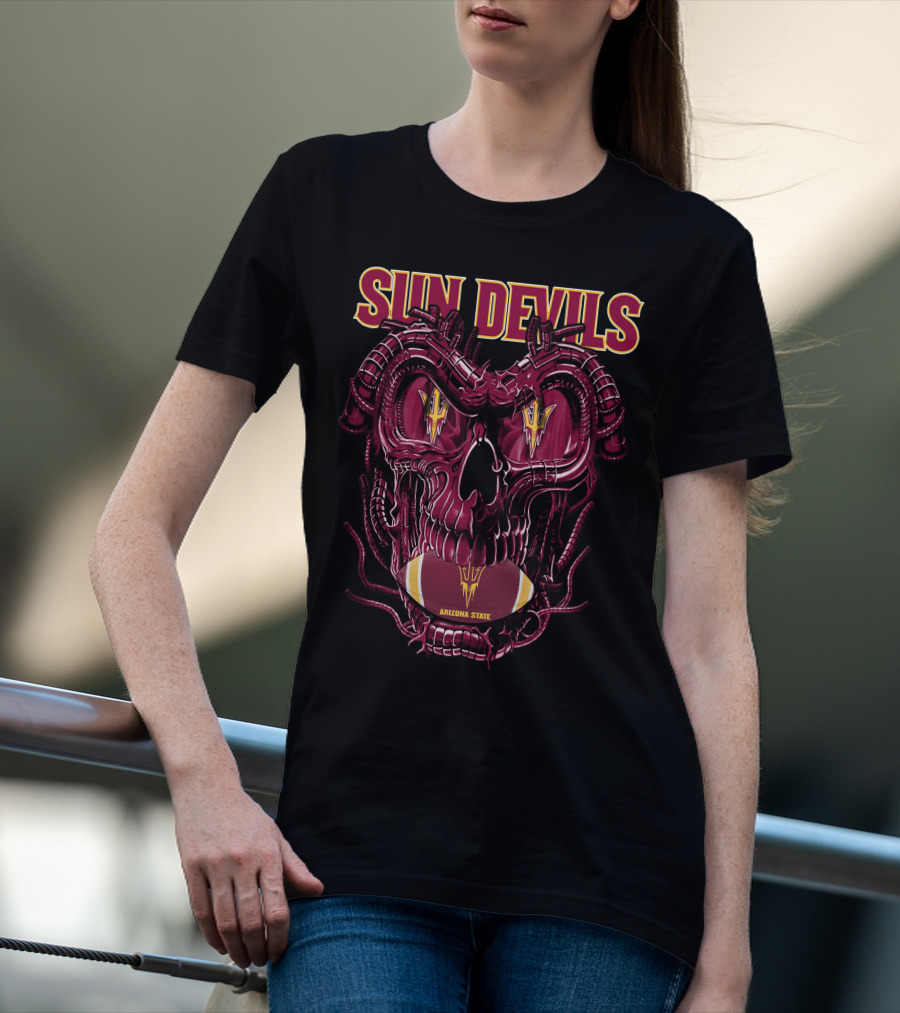 Arizona State Sun Devils Skull With Football Motif T-Shirt