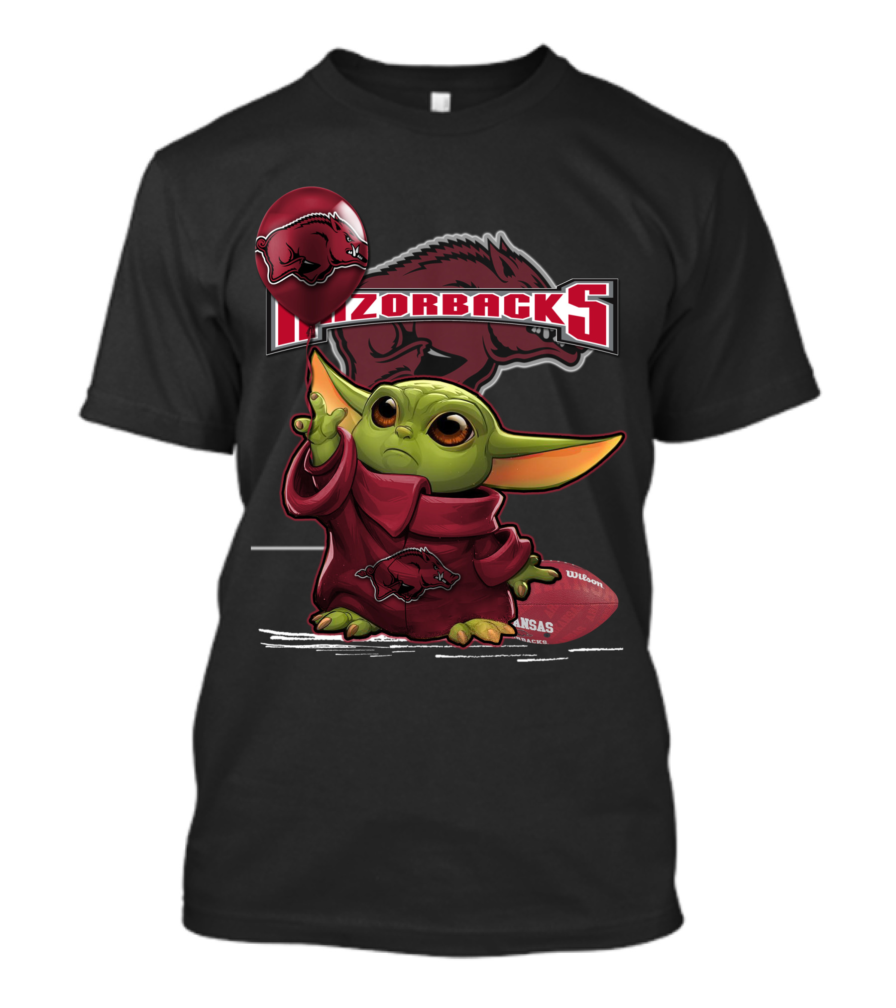 Razorbacks Yoda Holding Balloon And Football With Arkansas T-Shirt