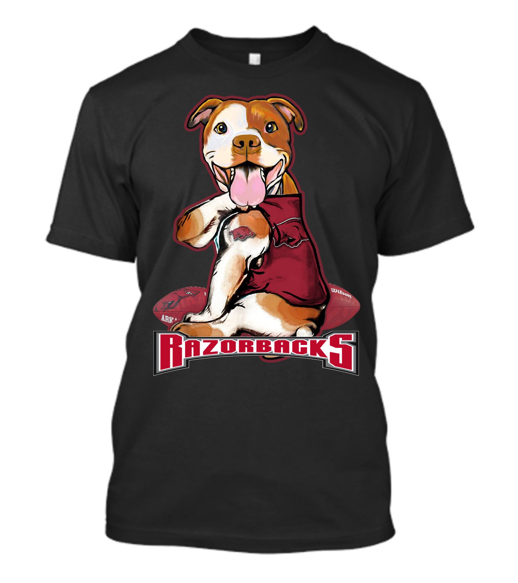 Razorbacks Pittbull Dog With Arkansas Football T-Shirt